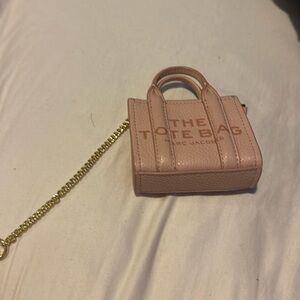 Marc Jacobs Pink Mini The Tote Bag Key/Card Holder with Gold Chain